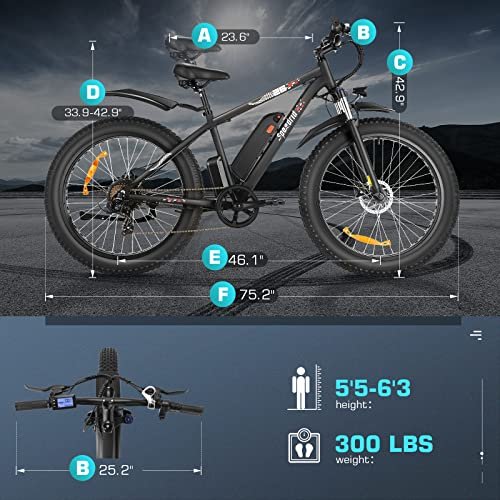 Speedrid Electric Bike 26″ Fat Tire Electric Bike for Adult, 25mph Peak 750W 48V 10.4/ 13Ah Removable Battery Electric Mountain Bike, Commuting Off Road Ebike 7 Speed & Front Suspension Fast Charge - Image 5