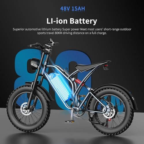 T1 Electric Bike for Adults 48V 15/20AH Lithium Battery 1000W Off Road Snow Urban Commuter Electric Bicycle, 30MPH,Shamano 7-Speed, 20″ Fat Tire Electric Dirt Bike for Adults - Image 6