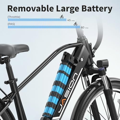 Jasion Roamer Electric Bike for Adults 1200W Peak Motor 528WH Removable Battery,up to 60miles 28MPH City Cruiser Ebike,26” Commuter E Bike, 7-Speed Gears and Front Suspension Bicycles