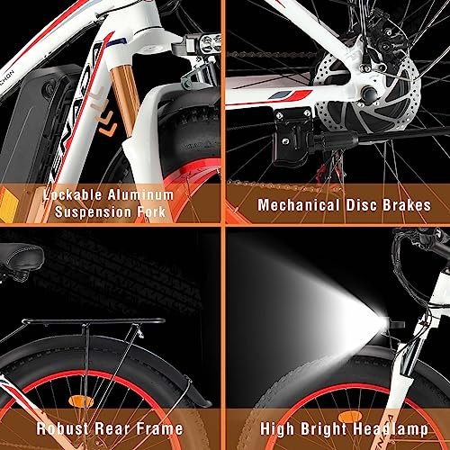 SENADA Electric Bike for Adults, 26″x 4″ Fat Tire Ebikes, 1000W Motor Electric Mountain Bicycle Max Speed 30MPH 62 Miles, 48V 17.5Ah Removable Battery & 21-Speed - Image 3