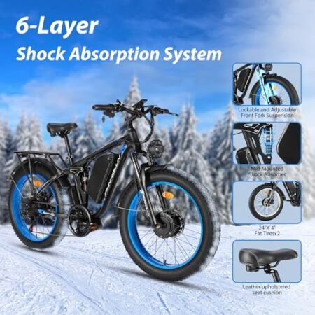 PHNHOLUN-Seeker24 Dual-Motor-Ebike 38MPH-52V-50AH/25AH 24″ Fat Tire Men Electric Motorcycle for Women Adults Teens Electric Mountain Bike for Beach Snow – US Warehouse