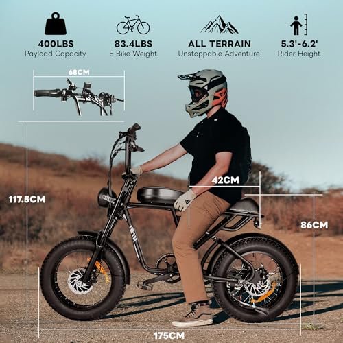 Updated 2000W Electric Bicycles for Adults with 20Ah 48VRemovable Battery 34MPH 50-80Miles Electric Mountain Bike with 7 Speed Hydraulic Disc Brake 20″×4.0 Fat Tire Ebike-Black