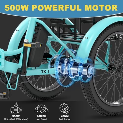 NAIZEA Folding Electric Bike, 20” Fat Tire Electric Trike for Adults, 500W Folding Electric Bike Folding Ebike Adult Electric Tricycle, Motorized Tricycle Adult Electric Three Wheels Bicycle - Image 6