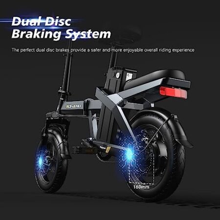 SOHAMO A3 Electric Bike for Adults, 400W Brushless Motor Foldable Mini Ebike with 22mph, 48V 12/16AH Multi-Shock Absorption 14″ Small Electric Bicycles for Road Cruiser Cargo Pedal Assist