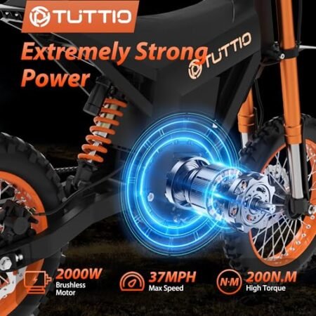 Soleil01 Electric-Dirt-Bike for Teens Adults, 14″/12″ Fat Tire 2000W Electric-Motorcycle with 48V 21AH Battery Ebike 37MPH Hydraulic Brakes Mountain Off-Road EBike Fit Age 13+