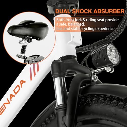 SENADA Electric Bike for Adults, 20 x 3.0 Fat Tire Folding Electric Bicycle, 750W Peak Foldable Ebike 25MPH 65Miles Range, Dual Suspension & 7-Speed with Rear Seat Cushion