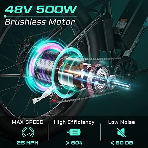 Vivi F26FUL Electric Bike Peak 1000W 26″ x 4.0 Fat Tire Electric Bike with 48V 13Ah Removable Battery, 7Speed, Top 26Mph, Cruise Control, Up to 60 Miles for Commuting, Beach,Snow, UL2849 Certification - Image 3