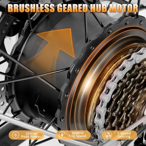 SENADA Electric Bike for Adults, LCD Display Electric Bicycle, 840Wh Mountain Ebike with USB Interface Removable Battery, 1000W Peak Motor, Max Speed 30MPH 65Miles, 26″ x 4″ Fat Tire & 7 Speed - Image 6