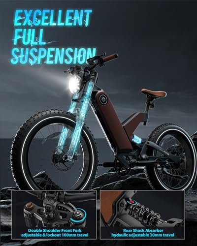 P5 II/P5 Electric Bike for Adults Peak 1700W/1000W 28-32Mph 48V 20Ah Fat Tire Electric Bike 24*4.0 Long Range Electric Bicycle Full Suspension Electric Mountain Bike 7 Speed Ebike Men E Bikes - Image 5