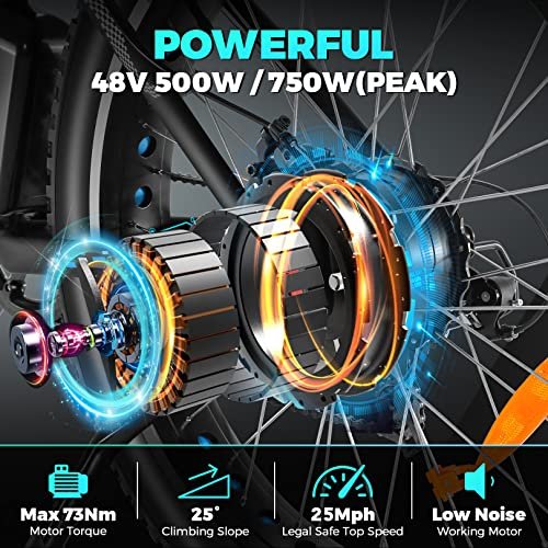 Speedrid Electric Bike 26″ Fat Tire Electric Bike for Adult, 25mph Peak 750W 48V 10.4/ 13Ah Removable Battery Electric Mountain Bike, Commuting Off Road Ebike 7 Speed & Front Suspension Fast Charge - Image 6