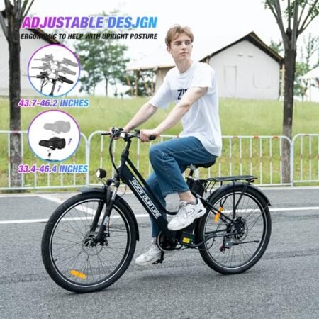 RCB Electric Bike, 500W Electric Bike for Adults, 26″ Ebike Adult Electric Bicycles, 55Miles 20MPH Commuting Electric Mountain Bike, 36V 472Wh Battery, 7-Speed, 26″ Tires and Front Fork Suspension