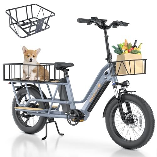 Wagen Electric Bike for Adults, 1000W Cargo E Bike with 48V 15.6+10.4AH Dual Battery, 28MPH 120Miles Step-Thru Design E Bike for Adults, 20″ Fat Tire Cargo Electric Bicycle - Image 3