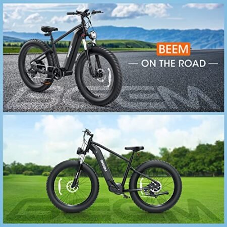 UDON BEEMONE Electric Bike for Adults One-Step, 1000W Motor Electric Bicycle with 26″ x 4.0 Fat Tire, 30-80Miles 28MPH E-Bikes with 48V/20Ah Removable Battery (Men, Black-3)