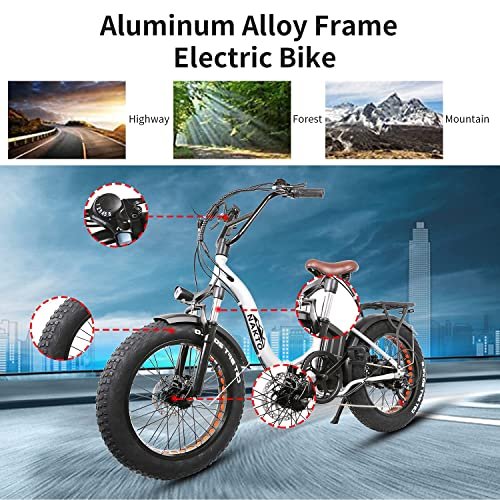 NAKTO Electric Bikes for Adults, Foldable Ebike 20″ x 4.0 Fat Tire Electric Bicycle with 500W Motor,35MPH, 48V 12AH Removable Battery, Shimano 6-Speed and Dual Shock Absorber with Free Lock (Black)