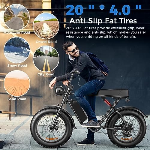 Ronson Adult Electric Bike,1000W Electric Bike 35MPH, 12-Speed 20″ x4.0 Electric Bike Fat Tire,Electric Mountain Bike for Men,48V 20AH Removable Battery E Dirt Bike, Passed UL&GCC Certification